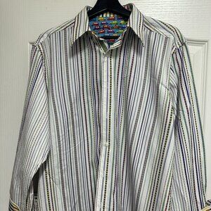 Robert Graham Long Sleeve Shirt Mens Large Striped Multi Color Reverse Cuff